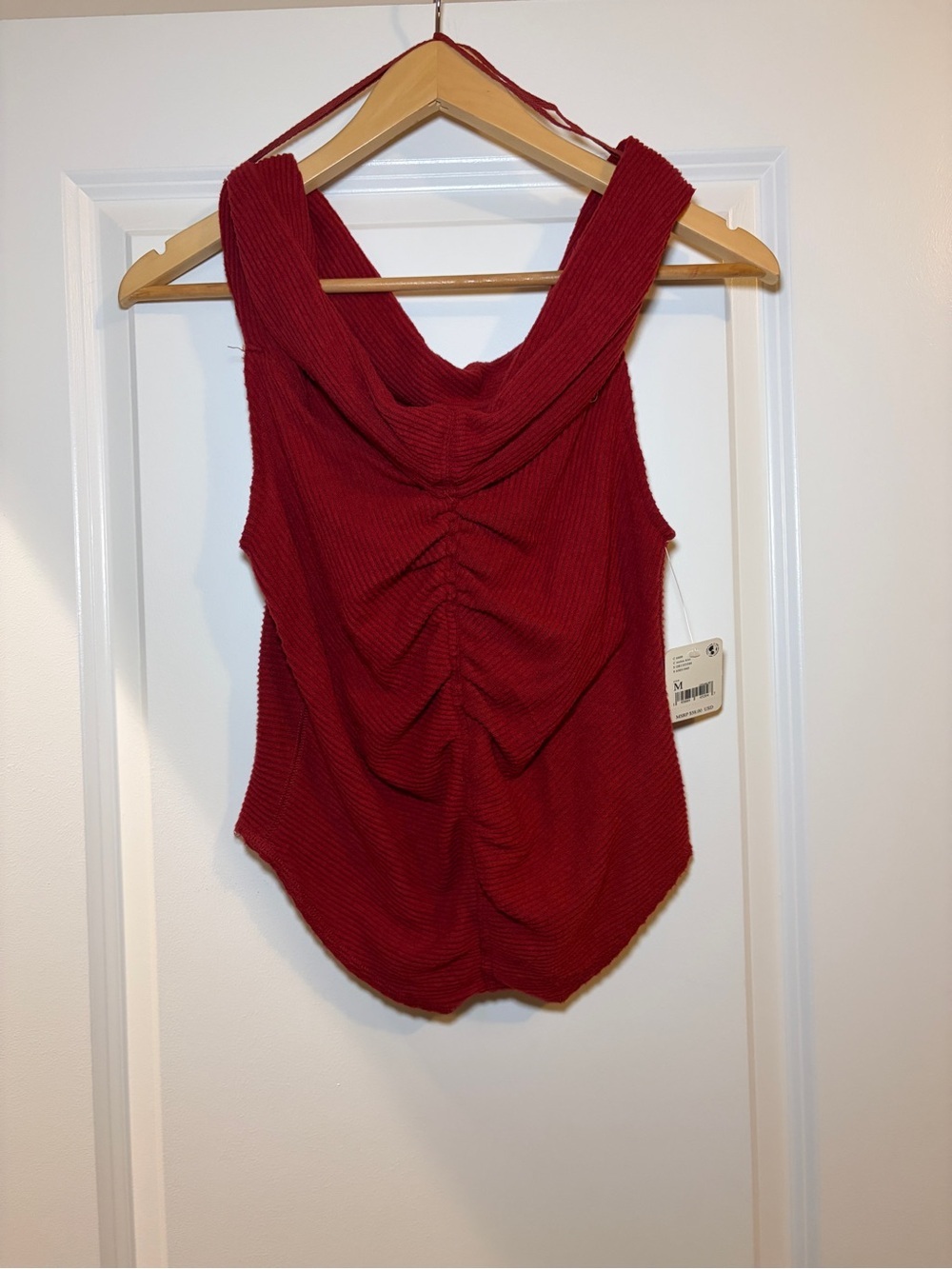 Free People | Red Ruched Ribbed Knit Off-Shoulder Top NWT - Picture 2 of 8